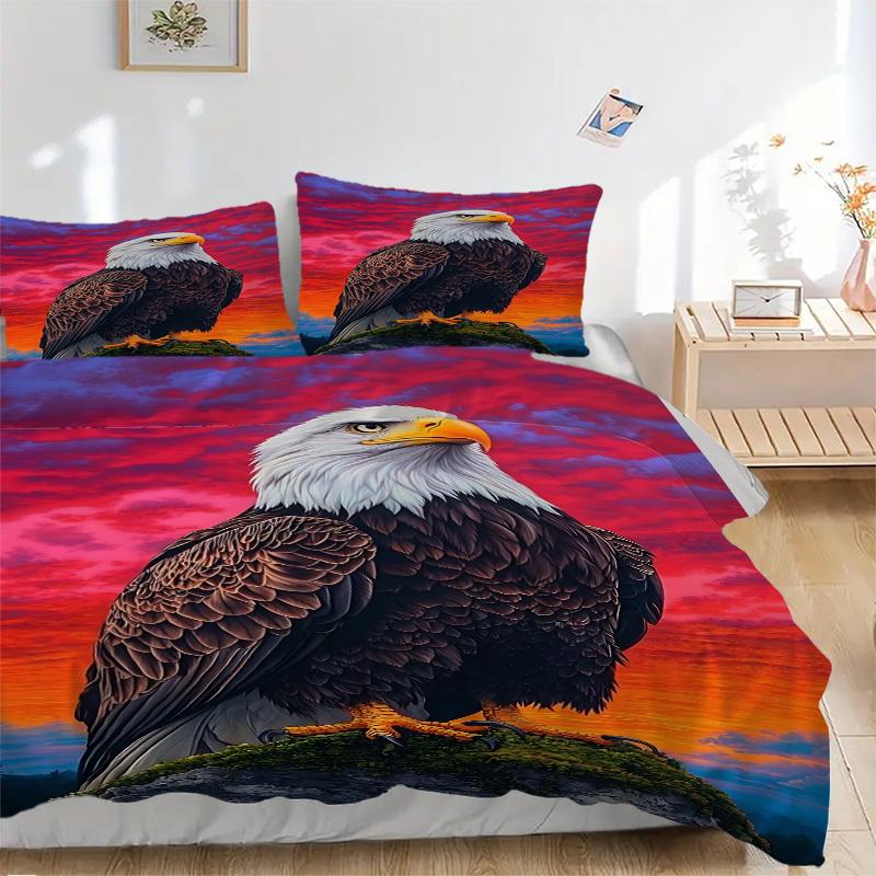 

3pcs Bald Eagle, Sunset Bedding Set - 1 Duvet Cover + 2 Pillowcases(Core Not Included), Machine Washable Polyester yy251216133 135x200cm