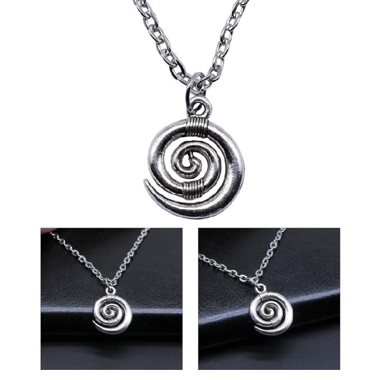 Fashion Jewelry Antique Silver Color Spiral Symbol Chain Necklace for Cool Girl