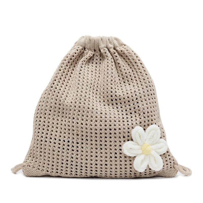 

Woven bag women s new shoulder tote bag lazy wind knitted hollow flower double back beach bag хаки