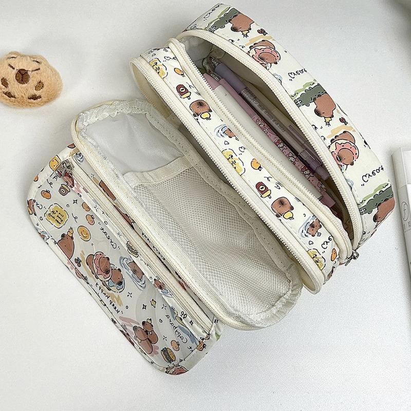 Pencil Bag Capybara Pink Transparent Large Capacity Cute Stylish Storage Pouch Student Portable Stationery Organizer