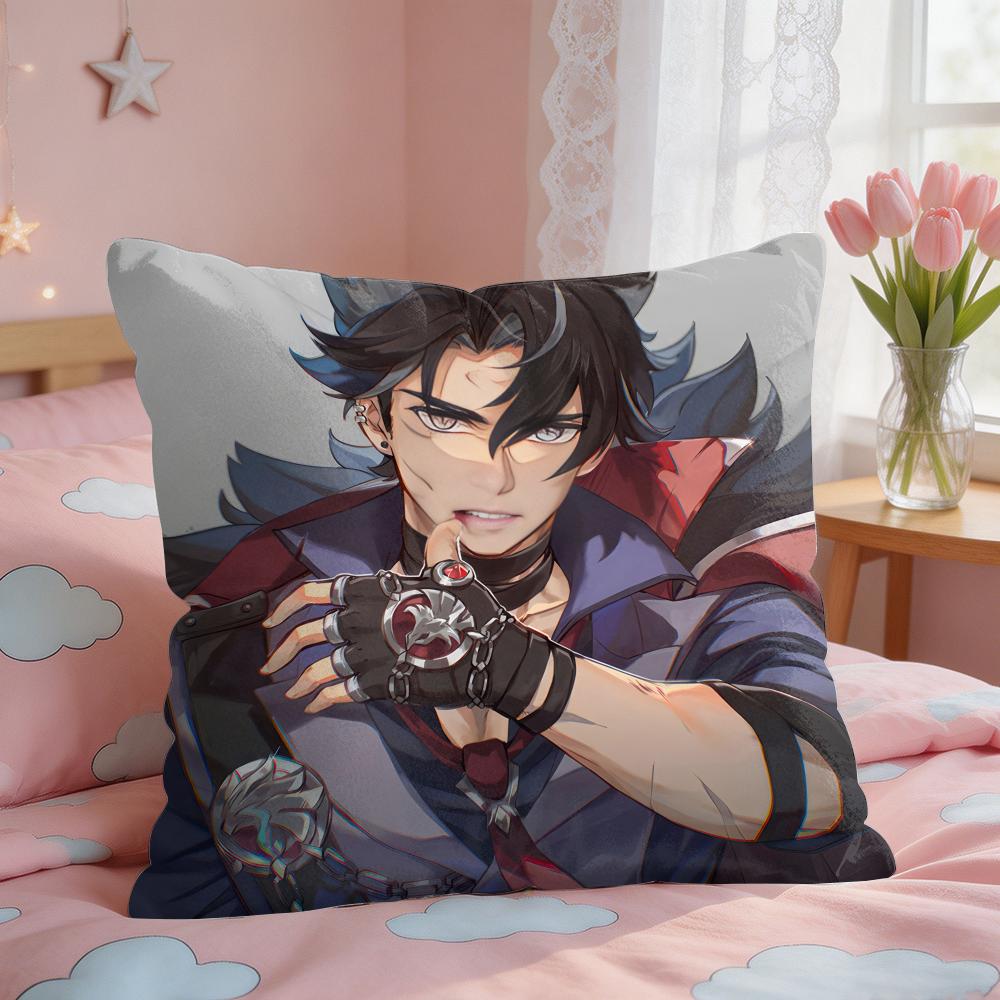 Genshin Impact Wriothesley Cute Cushion Cover Square Short Plush Pillow Case Living Room Sofa Home Decor Funda X