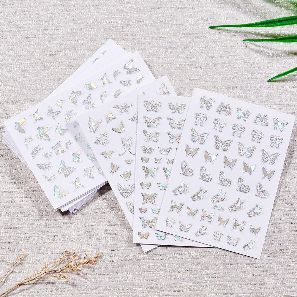 

16 шт./компл. лазерная серебряная бабочка для дизайна ногтей наклейка бабочка 3D полые DIY блестящий голографический слайдер наклейка для дизайна ногтей украшение