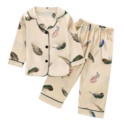 1-8 Years Kids Printed Pajama Set Long-sleeved Button Top and Pants Christmas Loungewear