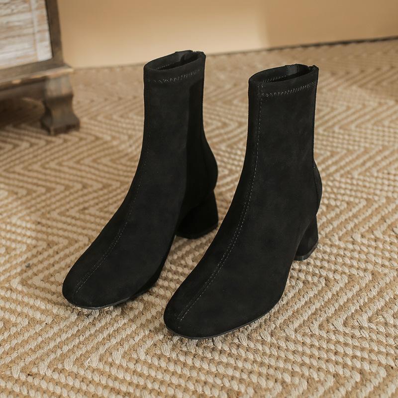 

Short Women s Fried Street Small Short Skinny Suede French Nude Spring and Summer High Thick Heel Small High Heel Naked 40