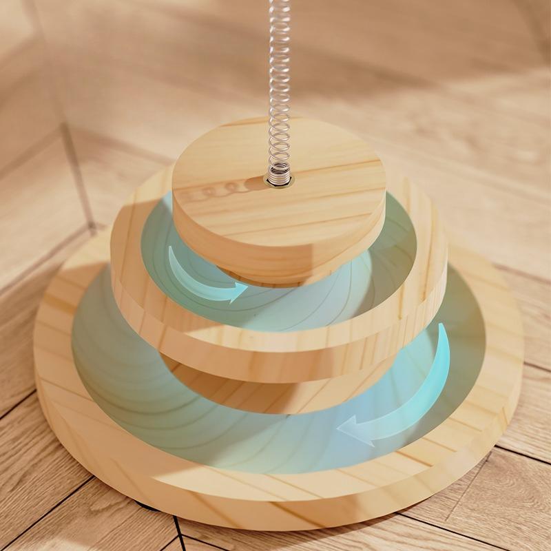 2-Tier Wooden Cat Ball Track Toy,Cat Turntable with Removable Balls, Interactive DIY Circle Toy for Cat Mental/Physical Exercise