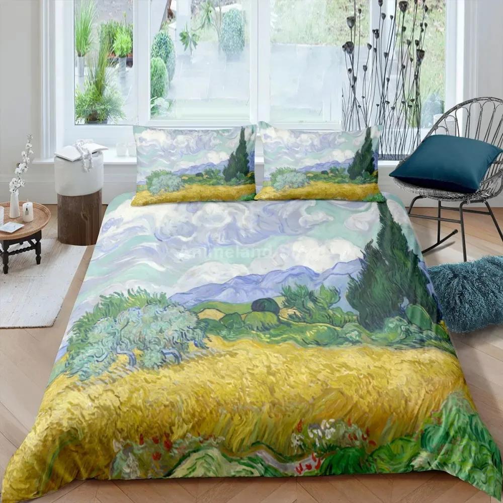 Oil Painting Van Gogh Star Sky Comfortable Duvet Quilt Cover Pillowcase Bedding Set Children Bedroom Decoration Home Textile