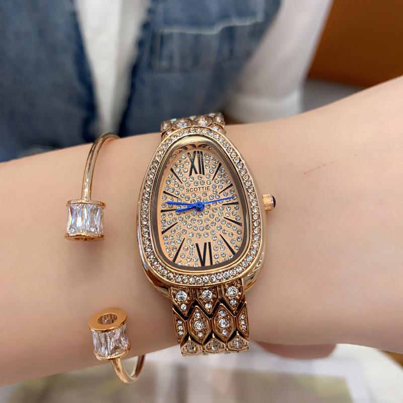 Schlangen Uhr Schlangenkopf Damen Uhr Zigeuner Stern Mit Diamanten Und Stahlarmband Lieferung Exquisite High-End Wasserdichte Damen Uhr