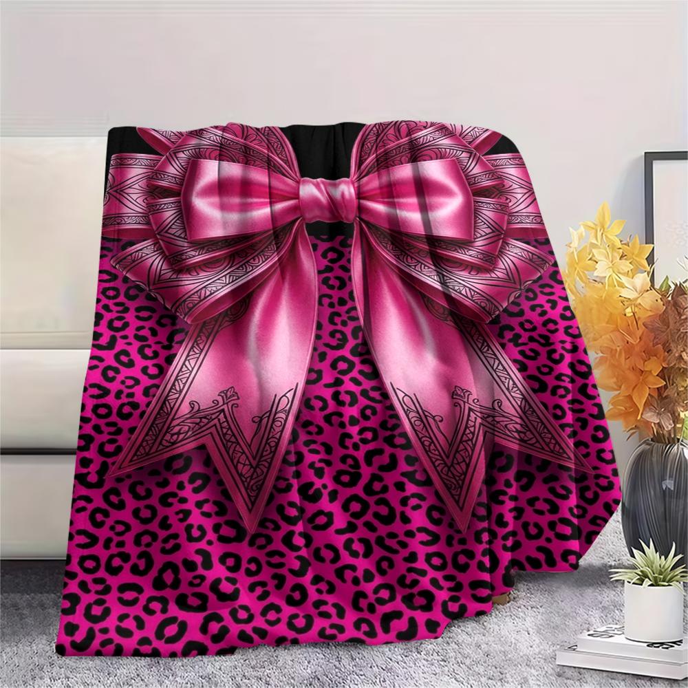 1Pc Gorgeous Bow Print Flannel Blanket, High Quality Comfortable for All Seasons, Home Decor, Warmth and Comfort, Perfect for Christmas Gifts W112