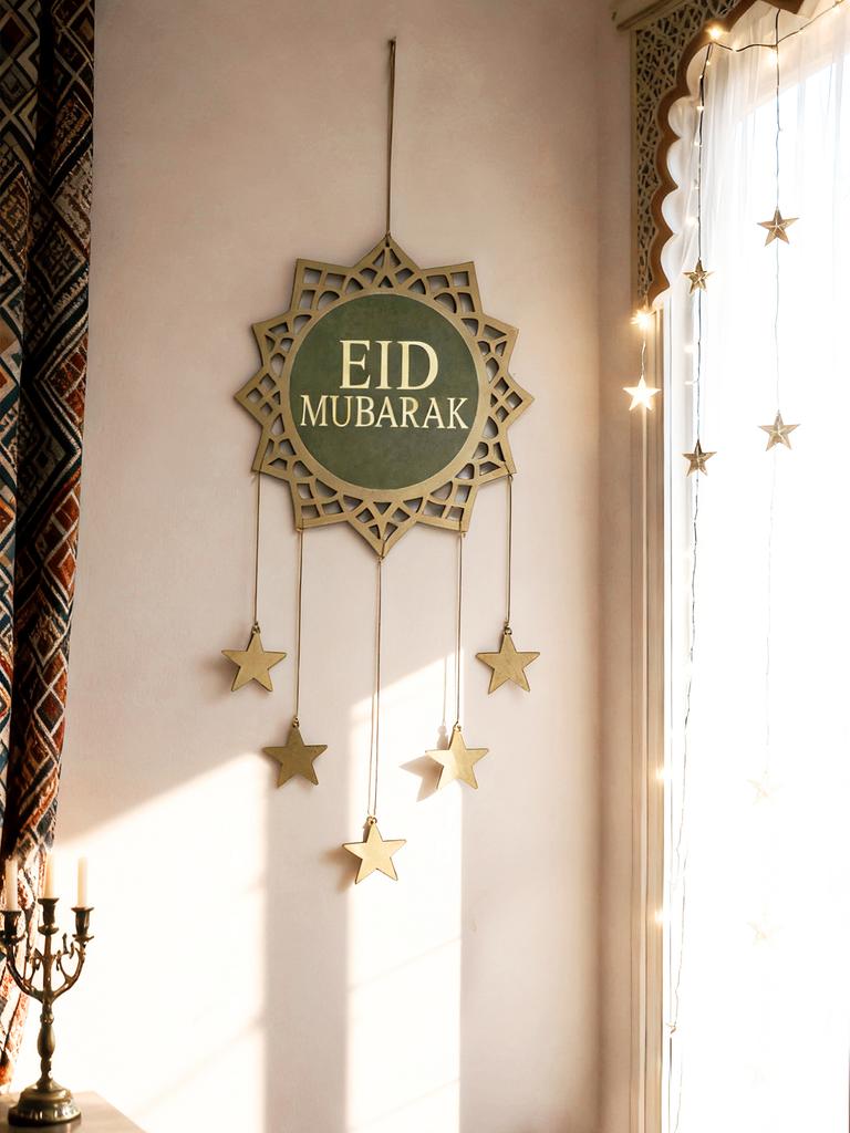 Eid Mubarak Wall Hanging Decor Islamic Geometric Pattern with Star Tassel Wall & Door Decoration Festive Home Decor for Eid Gift