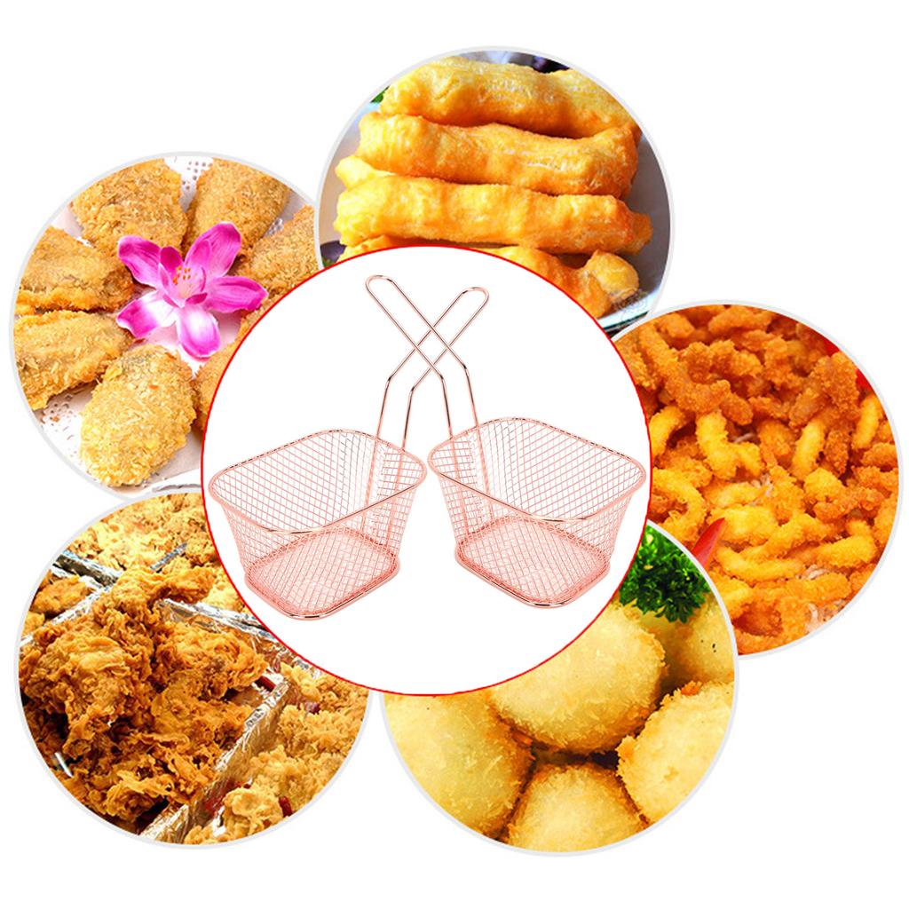 4Pcs French Fry Serving Baskets Stainless Steel Fry Basket Square Chicken Wings Holder For Restaurant Cafe Table Food Serving