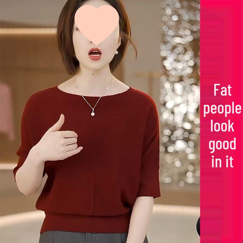 

Chic Light Luxury Women s Knit Sweater: Autumn/Winter Slimming Mid-Sleeve Loose Top 2XL (131-145 jin) вино красного