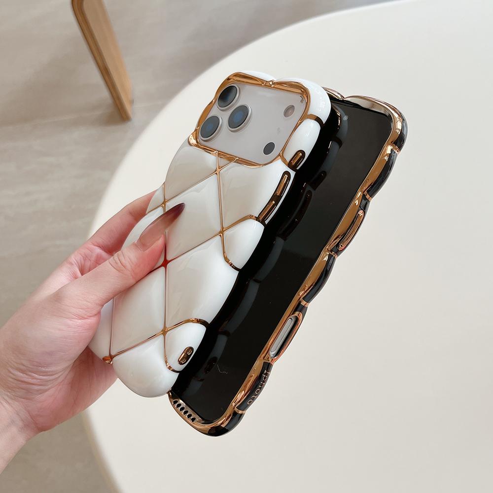 Electroplated 3D Diamond Pattern Phone Case For iPhone 17 16 15 14 13 12 11 Pro Max Soft Shockproof Silicone Cover Girls