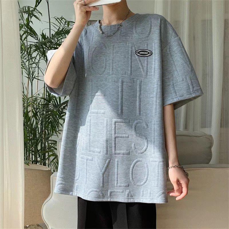 

Футболка с коротким рукавом и вафельной вышивкой, мужские японские повседневные футболки с половиной рукавов, мужской пуловер с принтом, мужская футболка с большим ретро-круглым вырезом