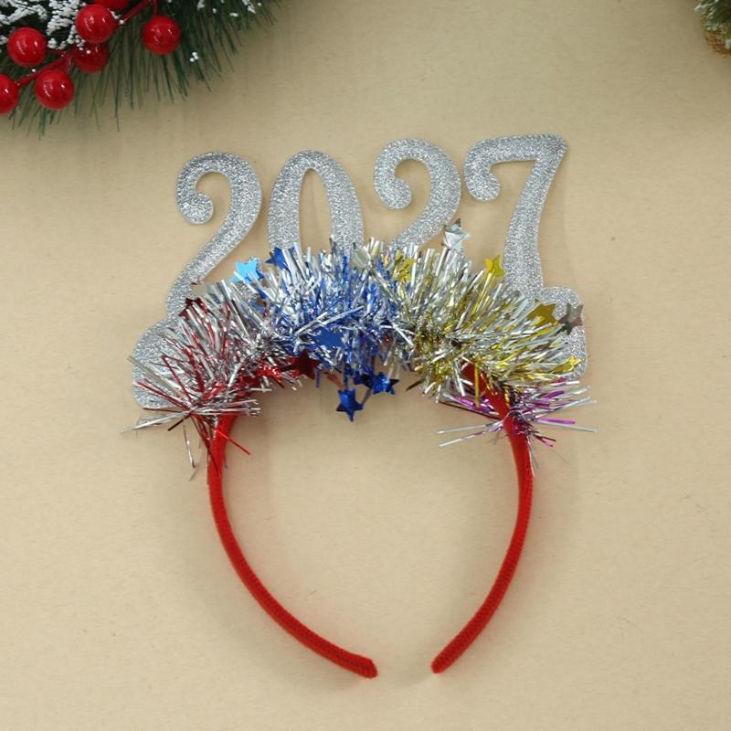 Bentiță Anul Nou 2027 Accesoriu de Păr Festiv pentru Petreceri de Crăciun cu Detaliu Cifra Strălucitoare și Ornamente cu Stele Mici