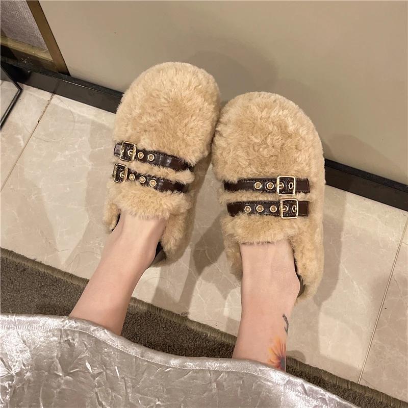 Winter Women s Shoes Plush Warm Cotton Shoes Winter Wool Fluffy Shoe Platform Shoes for Women Snow Boots Winter Cotton Slippers 35 абрикосовый