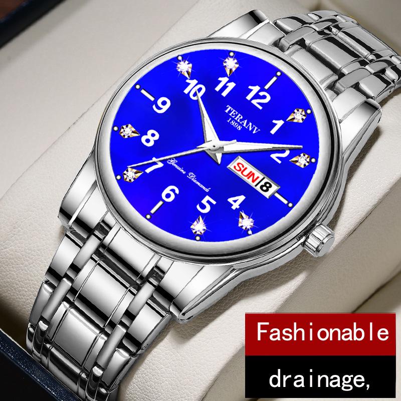 Men's Luminous Dual-Calendar Waterproof Fashion Watch with Alloy Steel Band