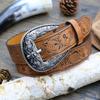 Western Denim Belt Cow Head Big Board Buckle Retro Engraved Men'S Punk Hip Hop Pu Leather Belt