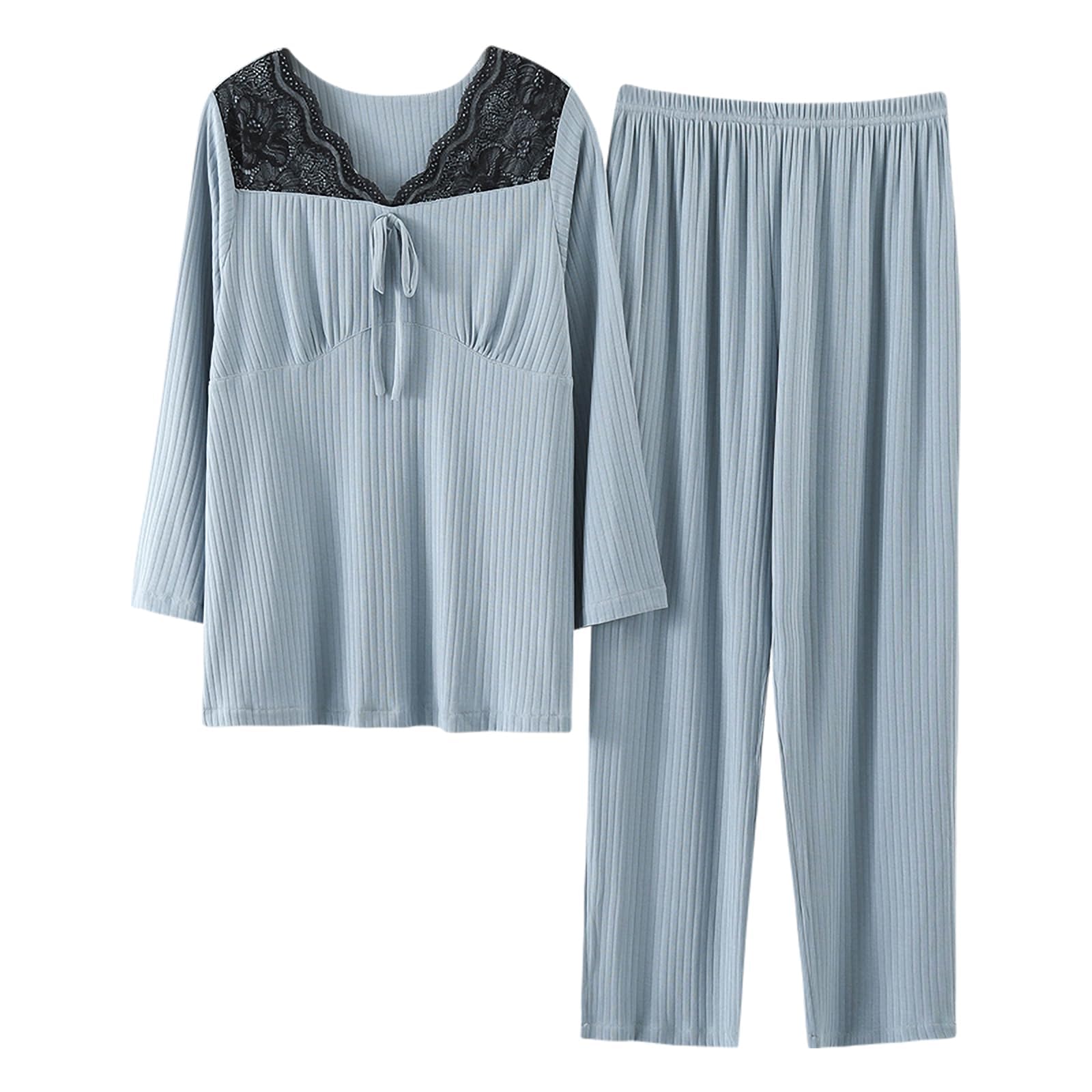 

Long Top and Bottom Gentle on the Sweat Designed for a Good Room Wear [Smomo] Women s Pajamas, 100% Cotton, Sleeves, Set, Thin, Soft, Skin, Absorbent, синий