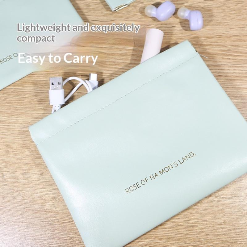 Fashion Pu Leather Storage Bag Automatic Closure Waterproof Purse Portable Earphone Charging Line Cosmetic Lipstick Jewelry Bag