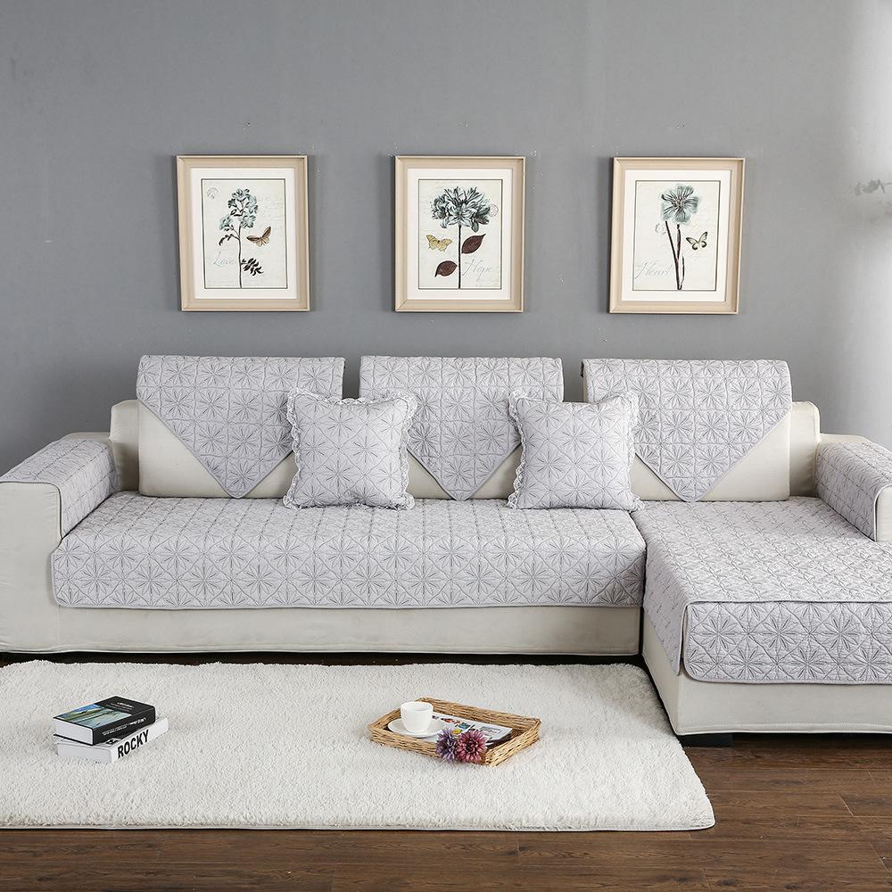 

Modern Simple Fabric Sofa Cushion European Cotton Embroidery Non-Slip Universal Sofa Towel Slipcover for All Seasons 70*70
