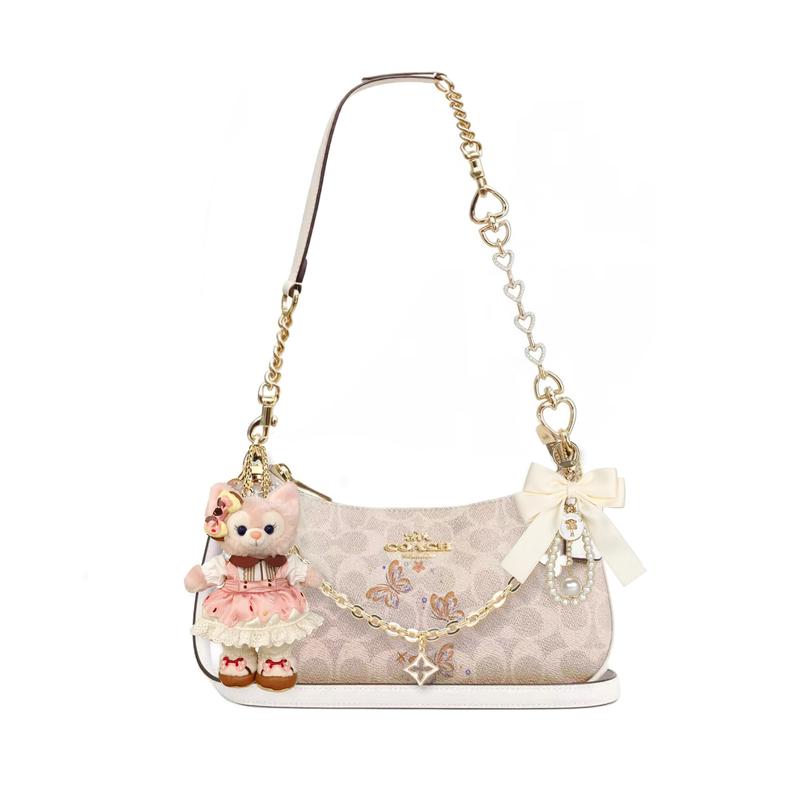 

COACH shoulder bag [Customized bag] Teri 24 classic presbyopic Logo zipper closure, pendant, scarf, bow, printing, extension Qingfengdu basic model білий