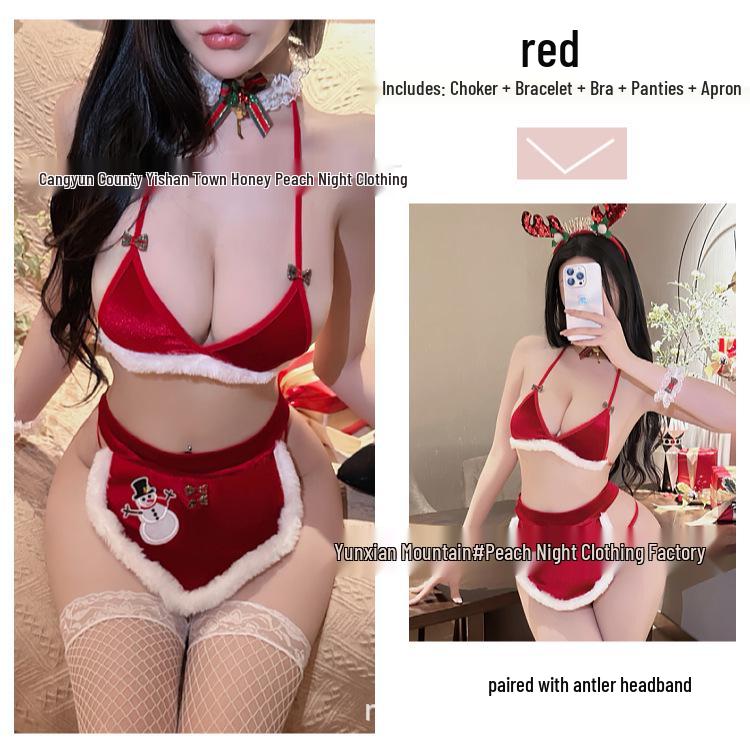 Festive Snowman Reindeer Role Play Lace-Up Bikini & Pajamas Set