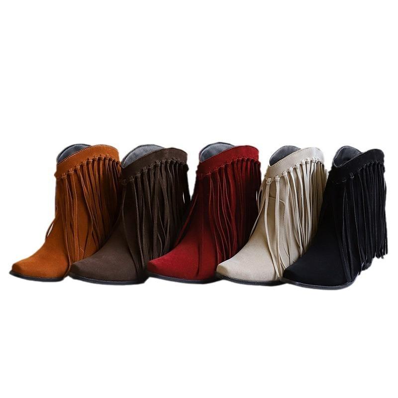 Large size autumn and winter  boots fringed small square head short boots bare boots