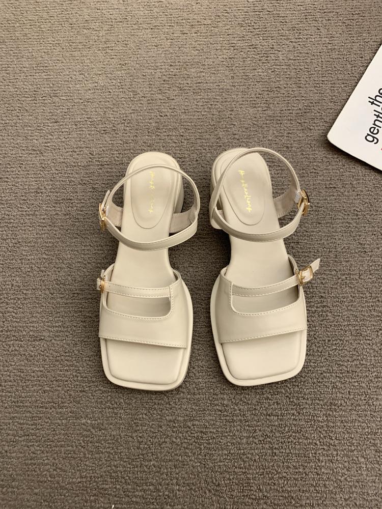 2025 summer new high-heeled open-toed sandals empty women's shoes temperament with skirt black thick-heeled Roman shoes