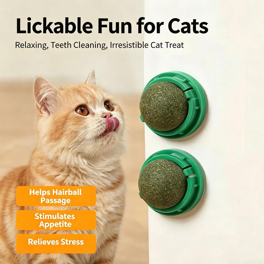 4Pcs The Catnip Cat Wall Stick-on Ball Toy Scratchers Treats Healthy Natural Removes Balls to Promote Digestion Cat Grass Snack