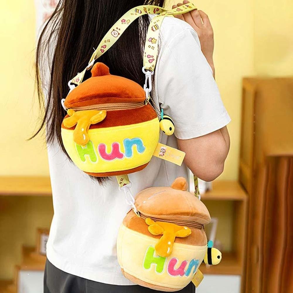 Thickened Cute Honey Jar Crossbody Bag Soft Honey Pot Shoulder Pouch Adorable Adjustable Straps Yellow Cartoon Bag Daily