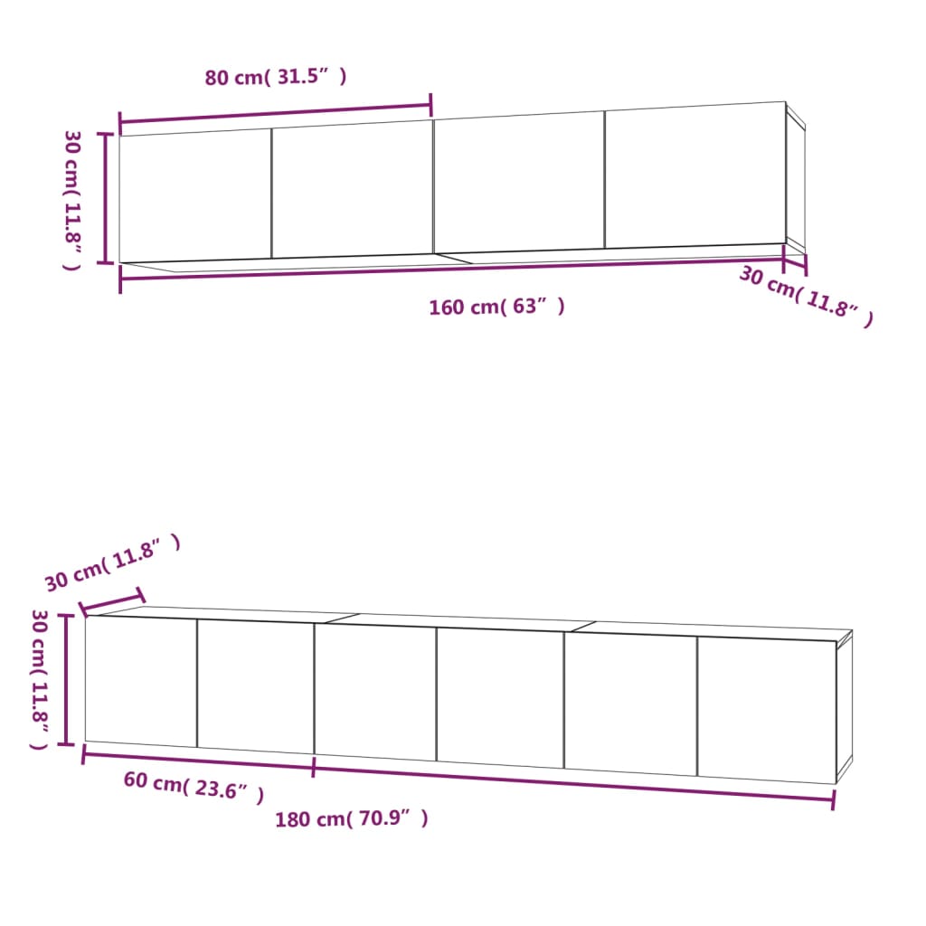 5 piece TV cabinet set white particleboard