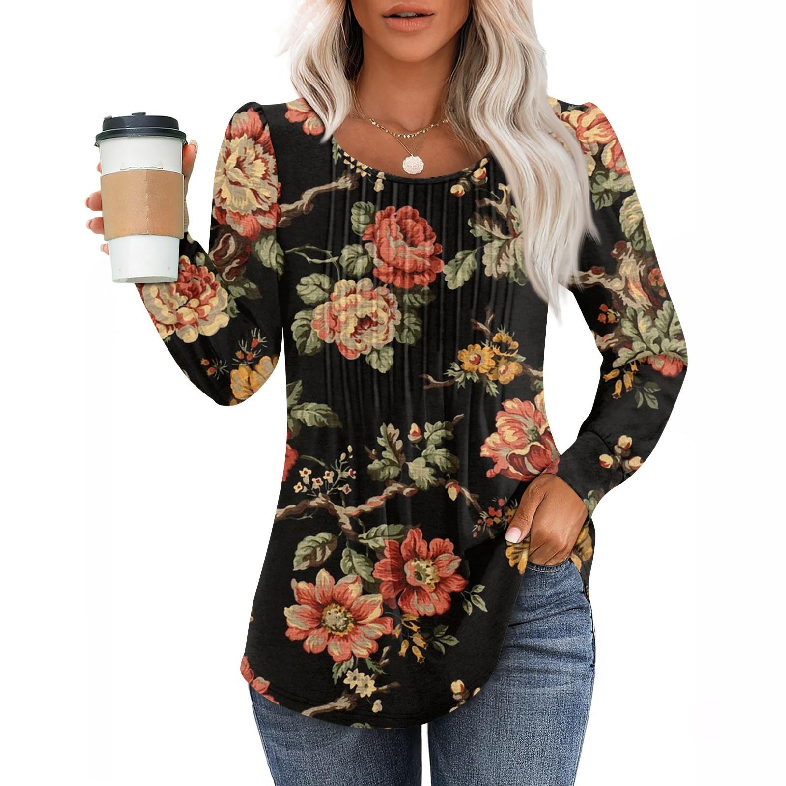 Женская повседневная модная плиссированная рубашка с длинным рукавом и круглым вырезом — фото 9