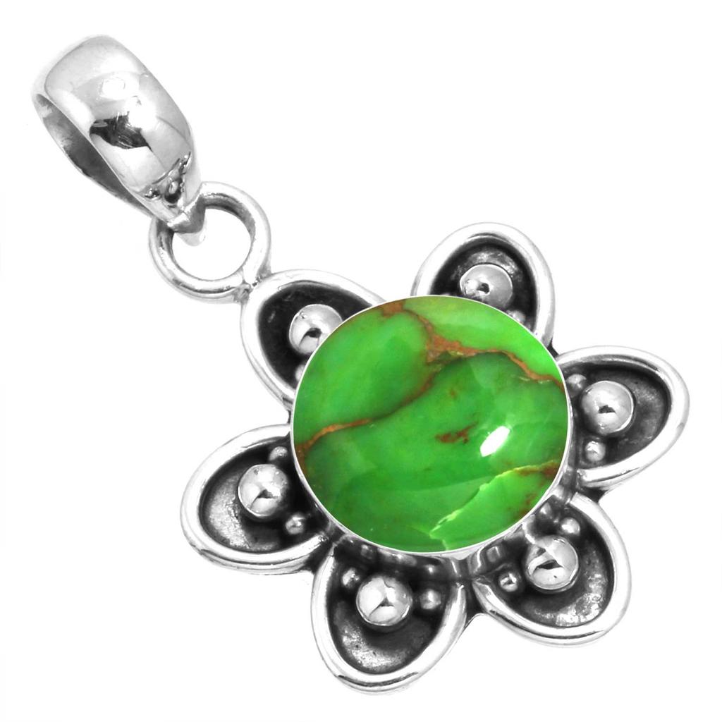 925 Sterling Silver Pendant Women Gemstone Handmade Jewelry Wedding Gift Blue Green Purple Copper Turquoise Pearl Lapis Mother Of Pearl Fashion