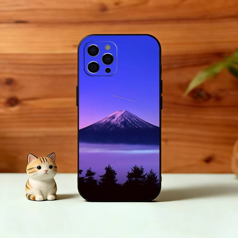 Dreamy Mount Fuji Phone Case For iPhone 17,16,15,14,13,12,11 Plus,Pro Max,XS,Soft Silicone Black Cover