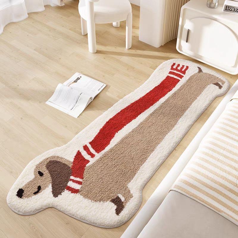 

VIKAMA Long Dog-shaped Faux Cashmere Bedside Rug Non-slip Absorbent Soft Comfortable Floor Mat Indoor Decoration 50x120cm 20x47inch