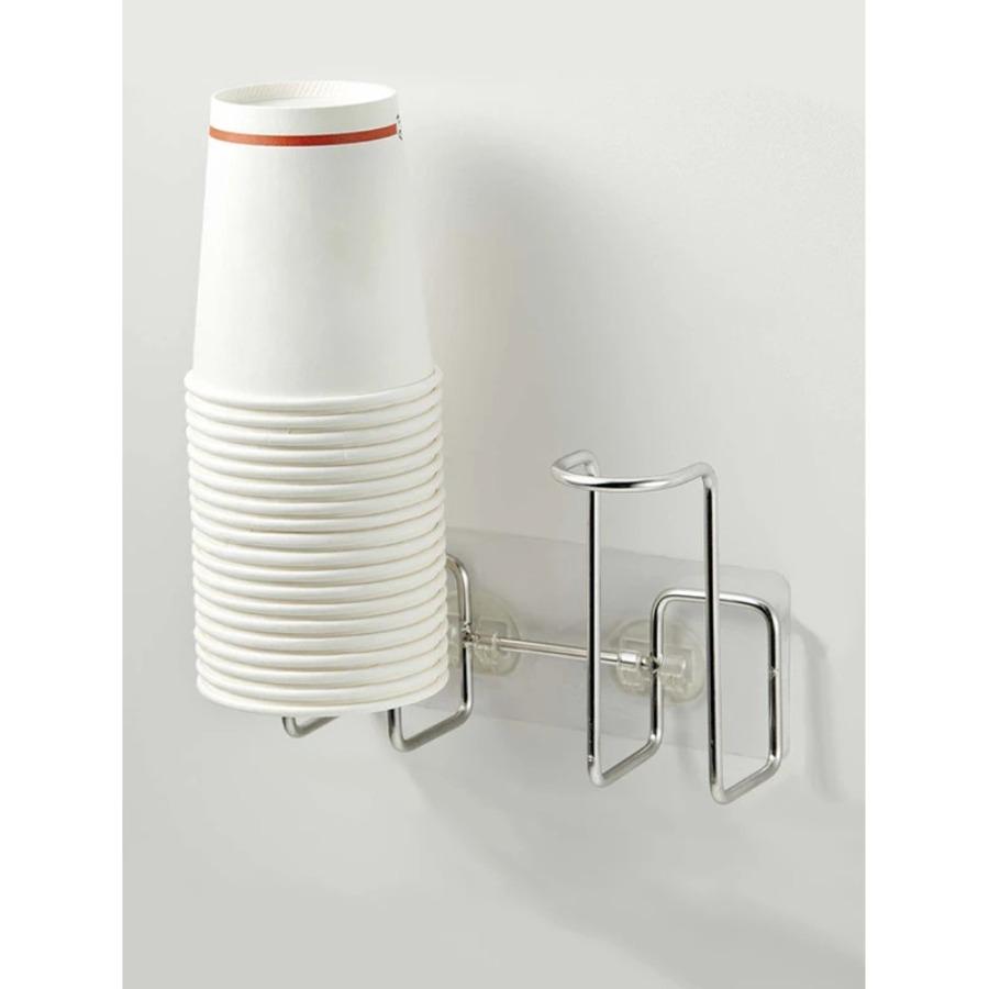 Wall-Mounted Stainless Steel Disposable Cup Holder | No Drilling Required, Ideal For Kitchen Storage