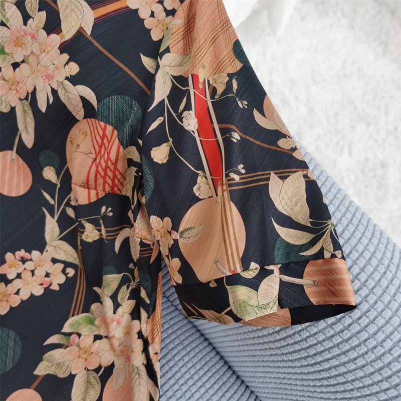 Silk Dress Print Short Sleeve Mulberry Silk Silm Midi Dress Mother Dress New Sennu New Arrival Women's Clothing Slim Looking