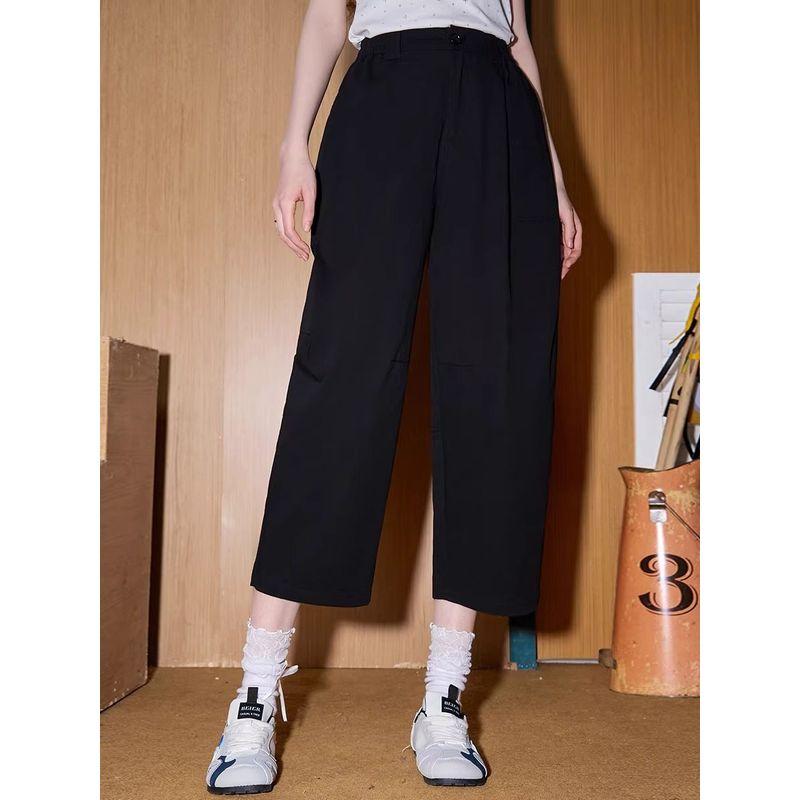 Coolhut Simple Large Pocket Cropped Pants Scimitar Pants 2025 Women's Casual Pants Loose Slimming Straight Pure Cotton