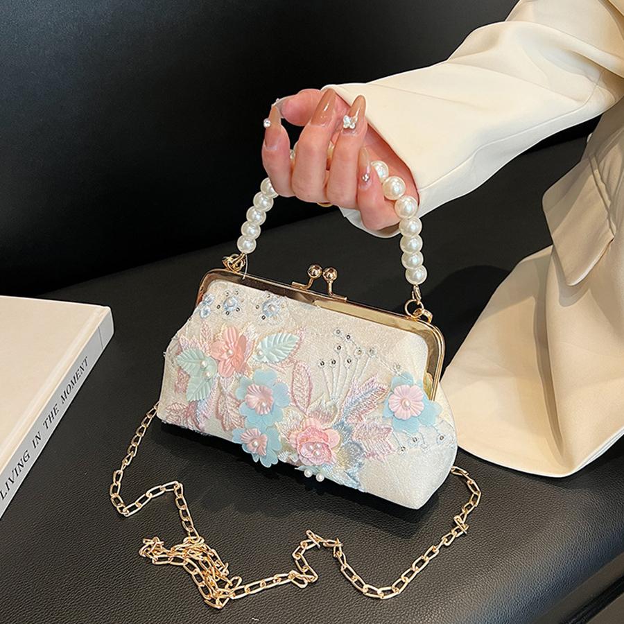 Chinese Style Floral Embroidered Shoulder Bag Elegant Handbag Retro Small Square Bag Wedding Party Lace Clutch Women Evening Bag