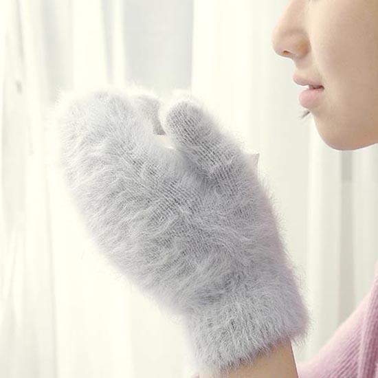 

Женские эластичные перчатки с длинными пальцами, милые перчатки из кроличьей шерсти, женские зимние варежки, модные однотонные варежки, утепленные теплые перчатки