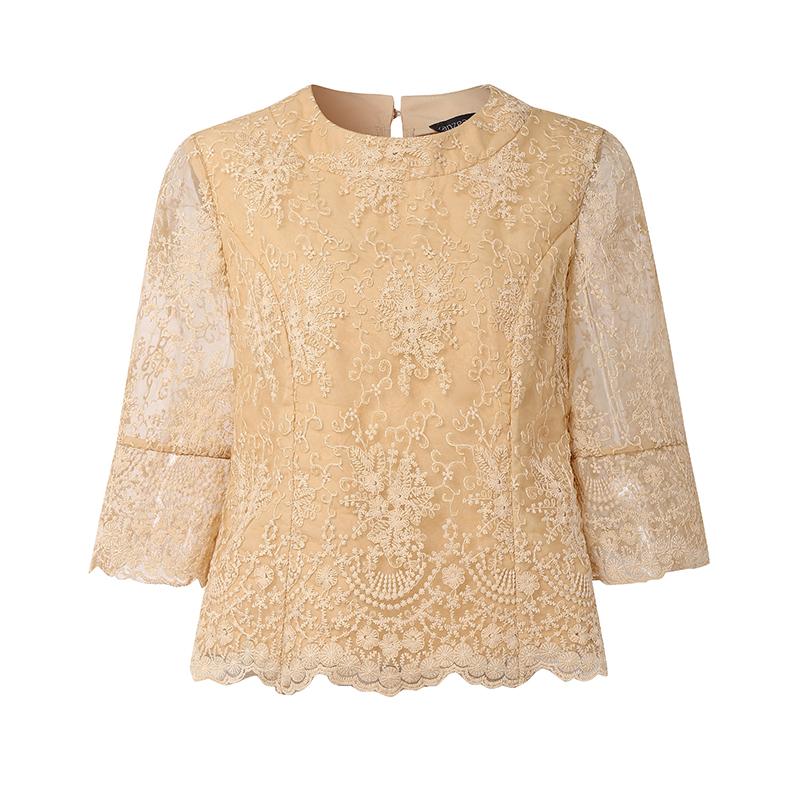 ZANZEA Women Casual Round Neck 3/4 Sleeve Loose Lace Patchwork Blouse