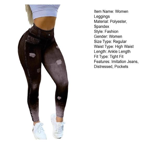 Women Leggings High Waist Slim Fit Soft Stretchy Yoga Pants Hip Lift Imitation Jeans Pants Casual Activewear