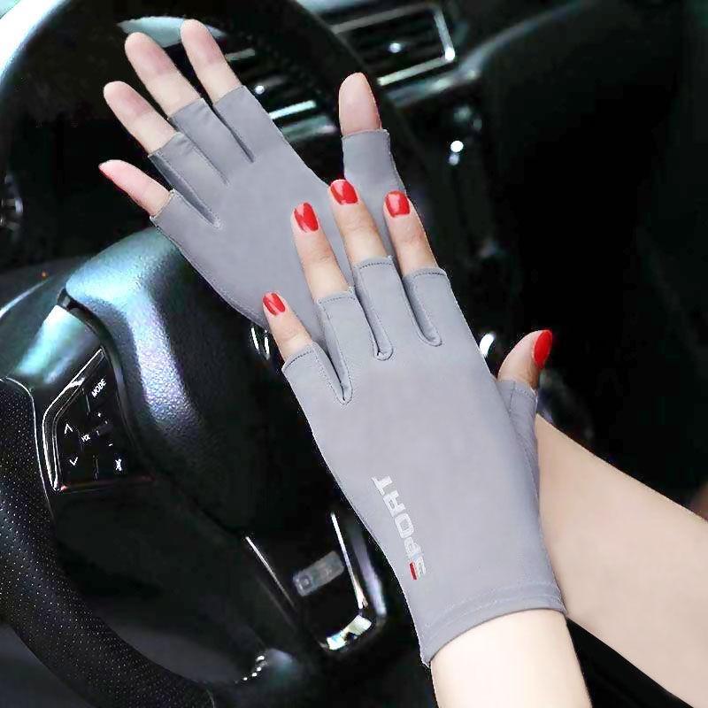 Womens High Stretch UV Protection Gloves Thin Half Finger Outdoor Driving