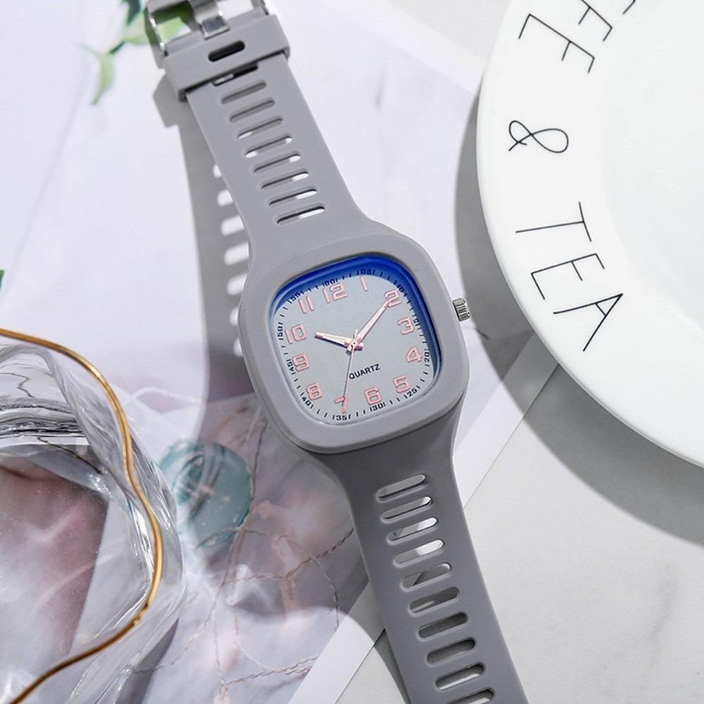 Silicone Strap Quartz Watch Square Analog Watch Korean Style Square Watch  Students