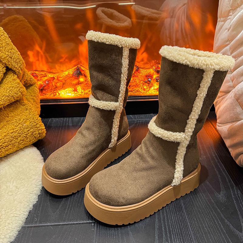 

Women s thick-soled one foot stirrup mid-calf winter lightweight warm anti cold padded snow boots non-slip wear casual sneakers cotton boots 40 темно-коричневого
