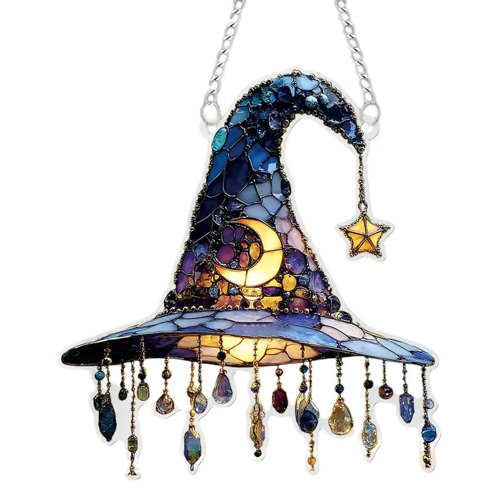 

2D Halloween Witch Hat Design Hanging Ornament, Halloween Witch Hat, Stained Panel for Home & Party Decoration Window Penda S9D8