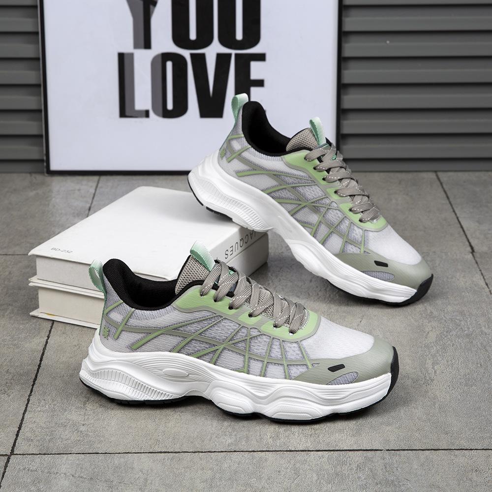 New autumn men's shoes double mesh breathable running sneakers men's running shoes lace-up adhesive casual dad shoes ing