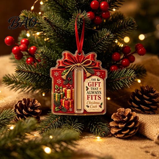 Acrylic Christmas Ornament Money Holder Ornament, Stocking Cash Gift Hanging Decor Decorative Storage Pendant for Tree, Festive with Surprise