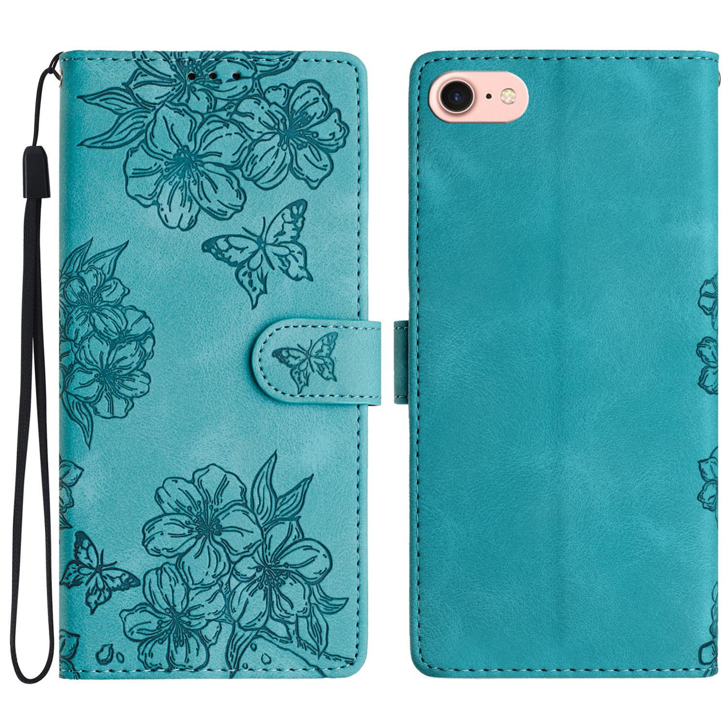 

For iPhone 16e Case Butterfly Flower Pattern Skin-Touch Leather Phone Cover Green