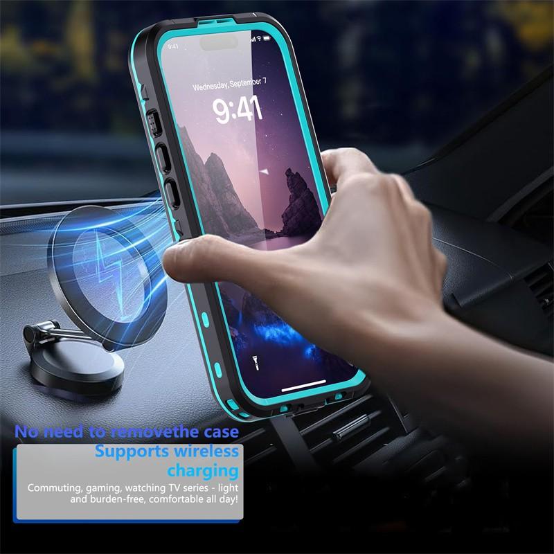 2 Meters Waterproof IP68 Redpepper Phone Case for iPhone 17 15 Pro Max 16 Xs 12 Glass Blue Support Magnetic Wireless Charging